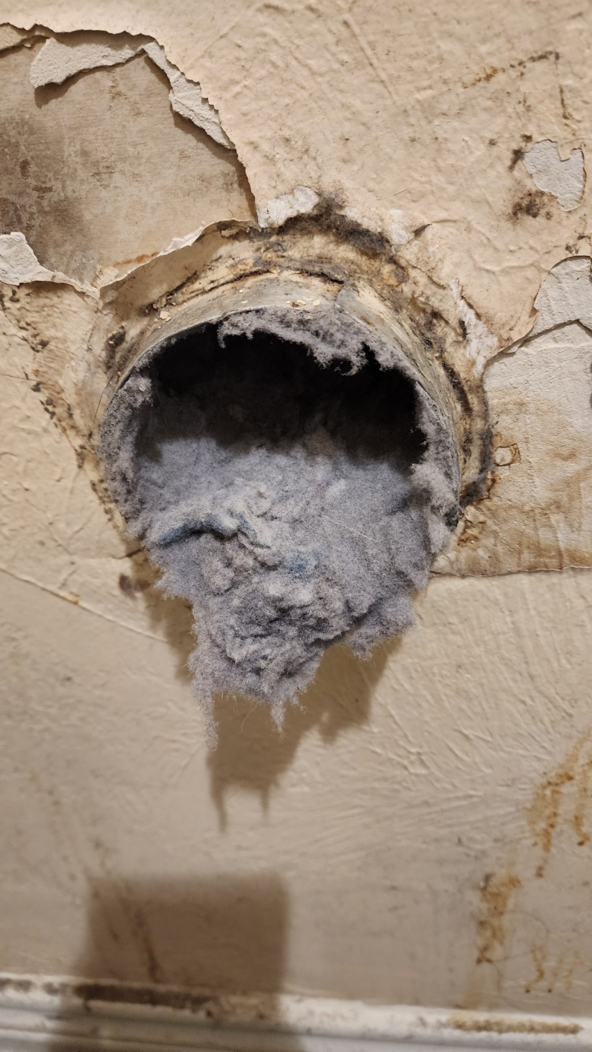Exterior vent area showing buildup before cleaning
